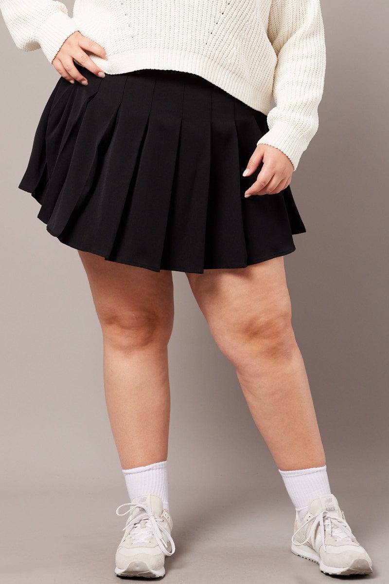 Black Tennis Pleated Mini Skirt With Shorts Under for YouandAll Fashion