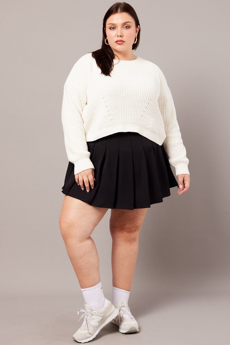 Midi Skirt Plus Size Knit Skater Skirt Black Tennis Pleated Mini