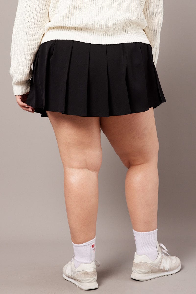 Black Tennis Pleated Mini Skirt With Shorts Under for YouandAll Fashion