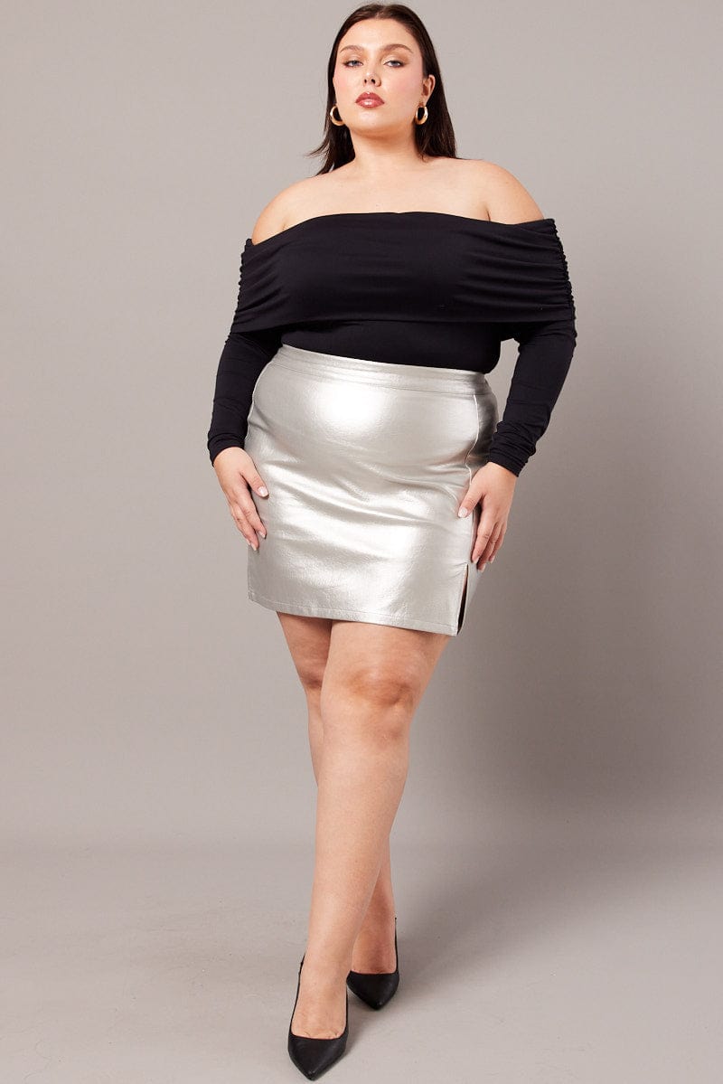 Metallic Faux Leather Split Mini Skirt for YouandAll Fashion