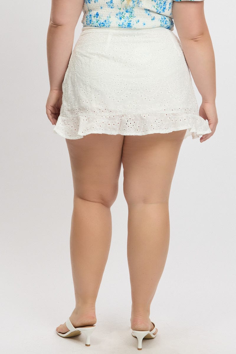 White Eyelet Cotton Lace Button Mini Skirt for YouandAll Fashion