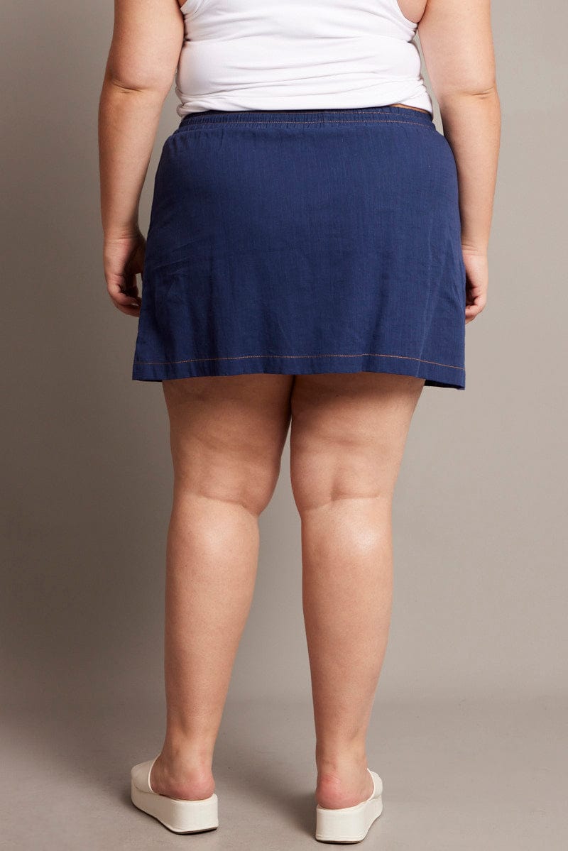 Blue Contrast Stitch Cotton Mini Skirt for YouandAll Fashion