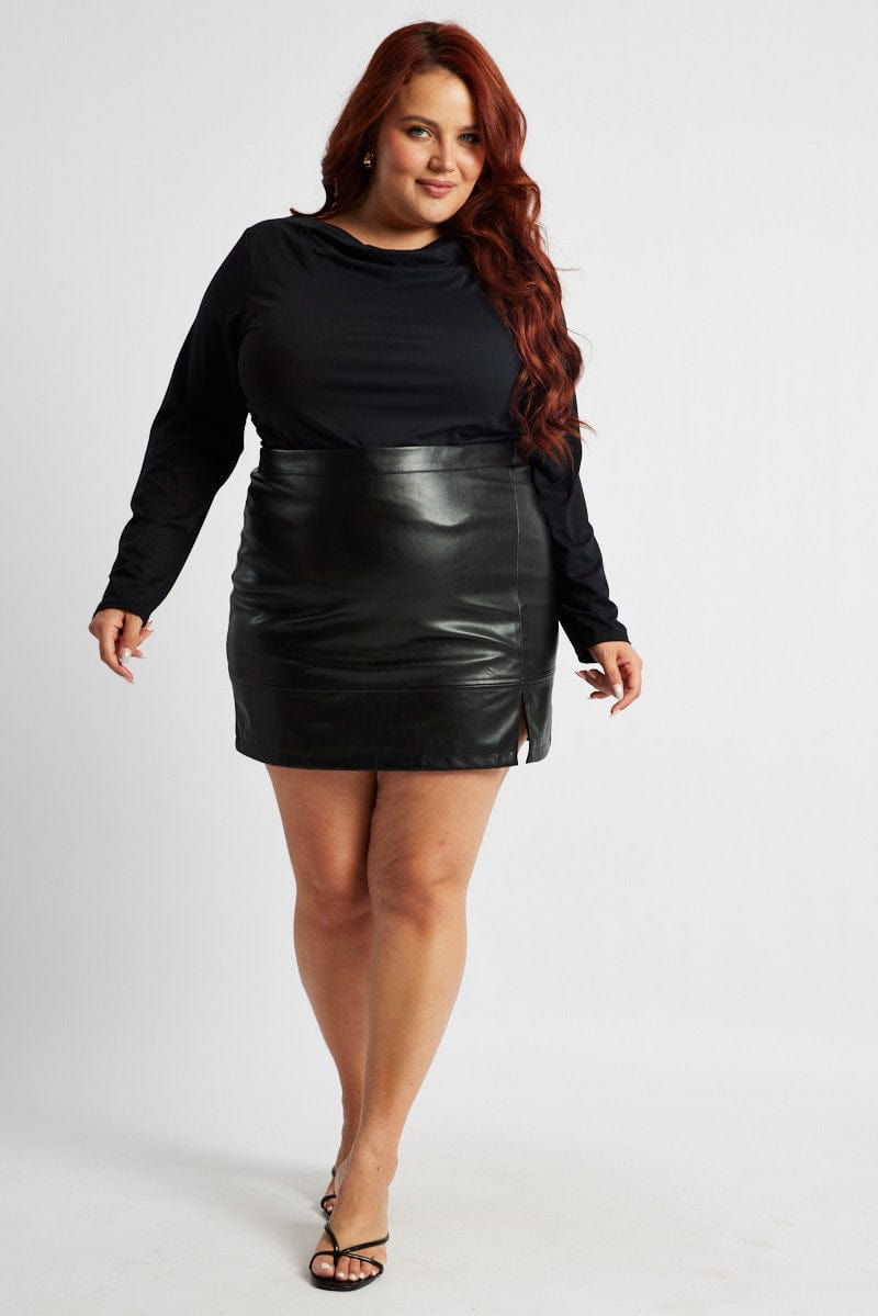 Black Faux Leather Mini Skirt for YouandAll Fashion