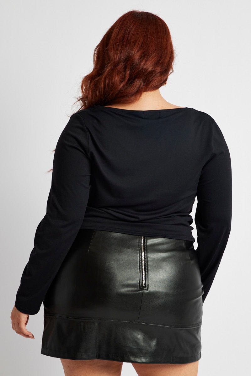 Black Faux Leather Mini Skirt for YouandAll Fashion