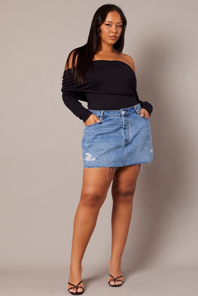 Denim Distressed Denim Mini Skirt for YouandAll Fashion