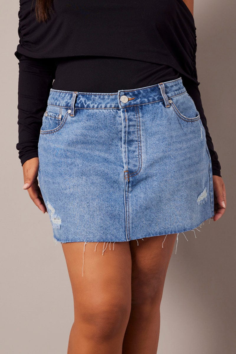 Denim Distressed Denim Mini Skirt You All