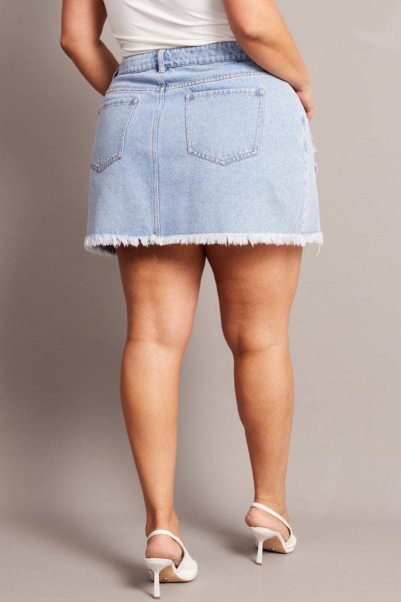 Denim Distressed High Waist Mini Skirt for YouandAll Fashion