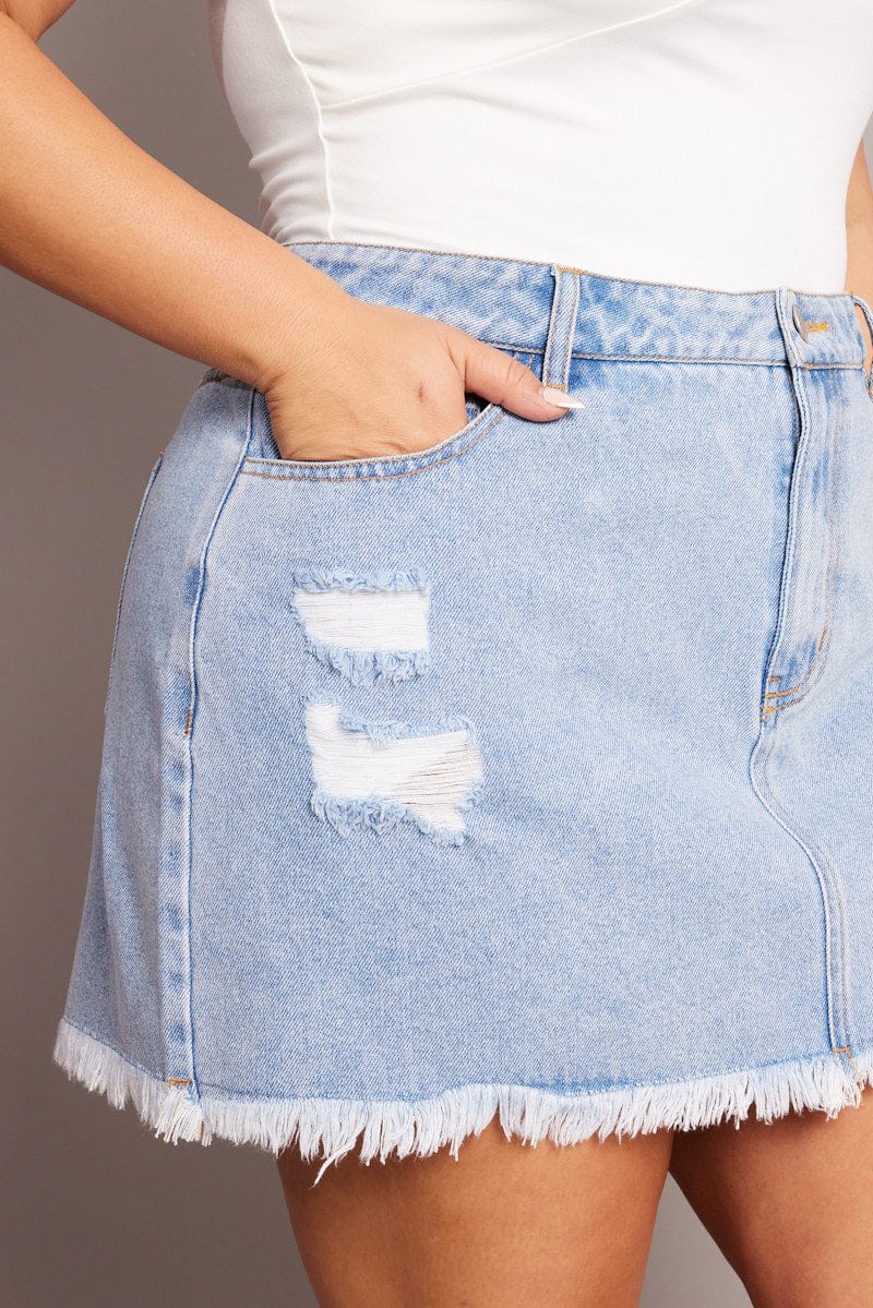 Denim Distressed High Waist Mini Skirt for YouandAll Fashion