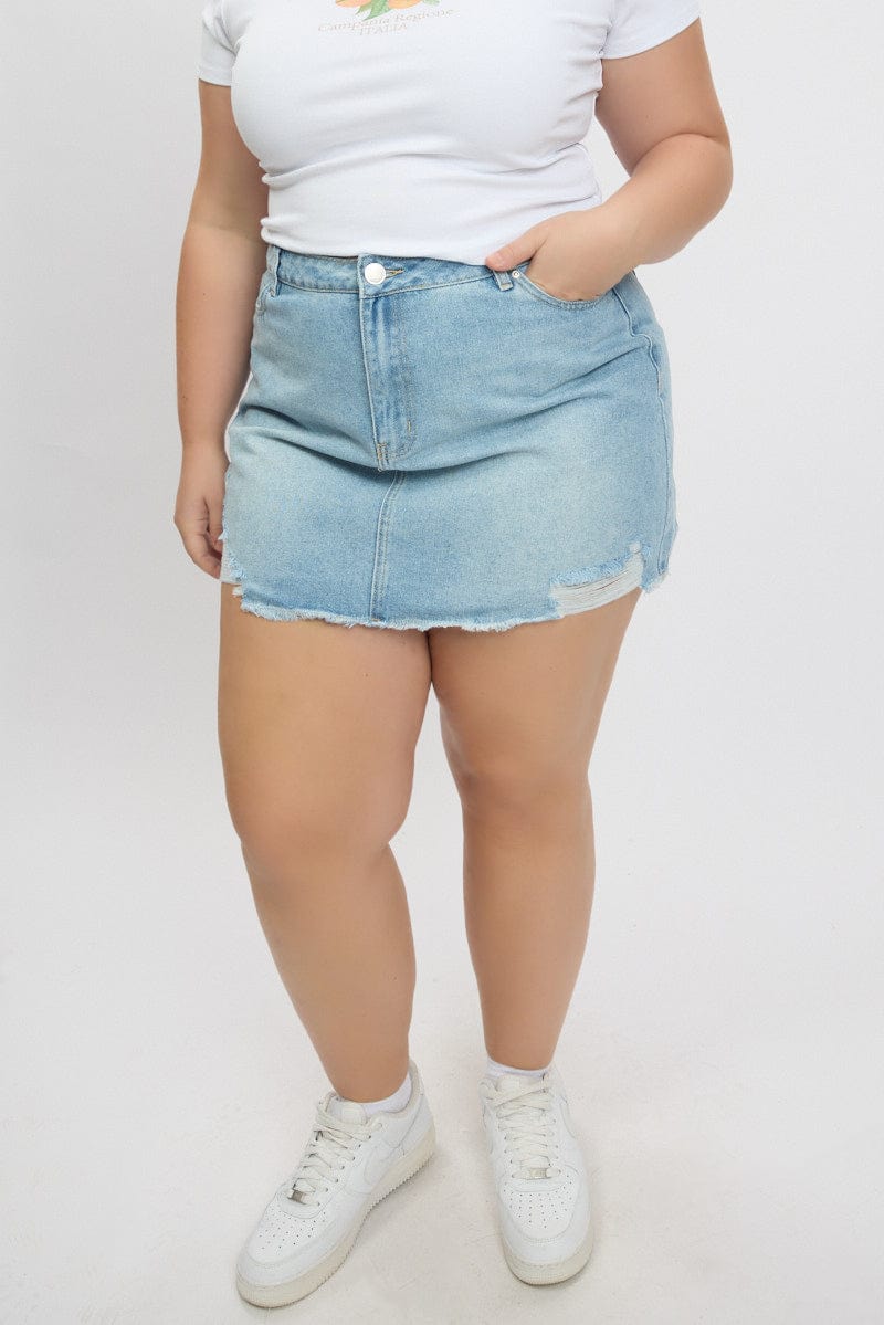 Denim Mini Skirt With Distressing for YouandAll Fashion