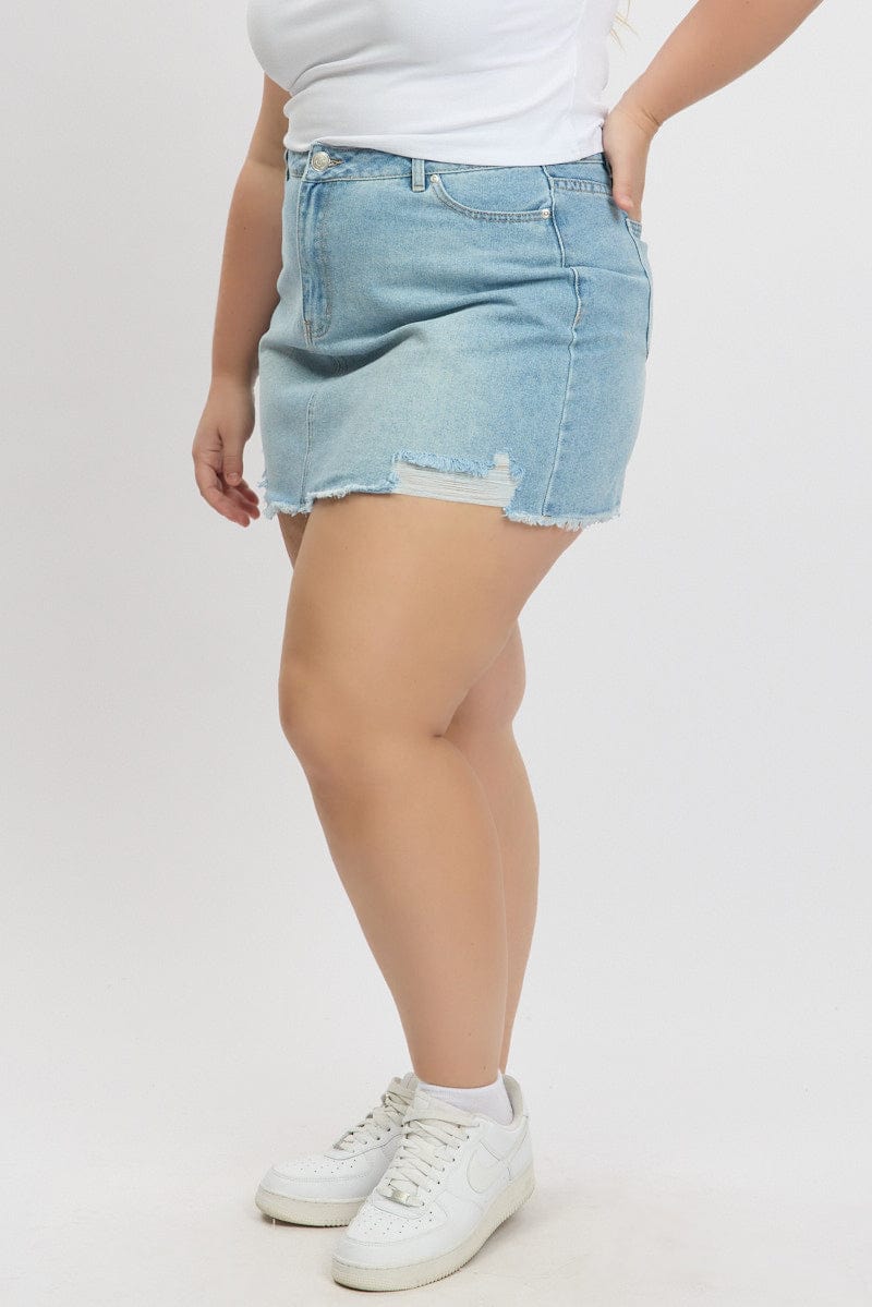 Denim Mini Skirt With Distressing for YouandAll Fashion