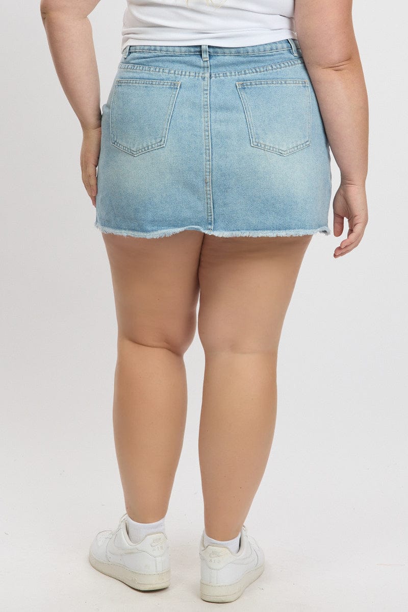 Denim Mini Skirt With Distressing for YouandAll Fashion