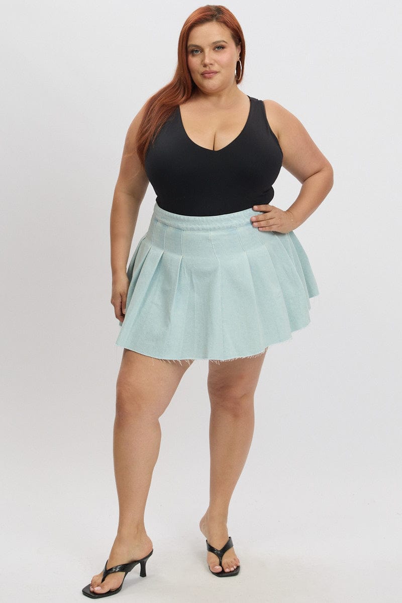 Denim Pleated Mini Tennis Skirt You All