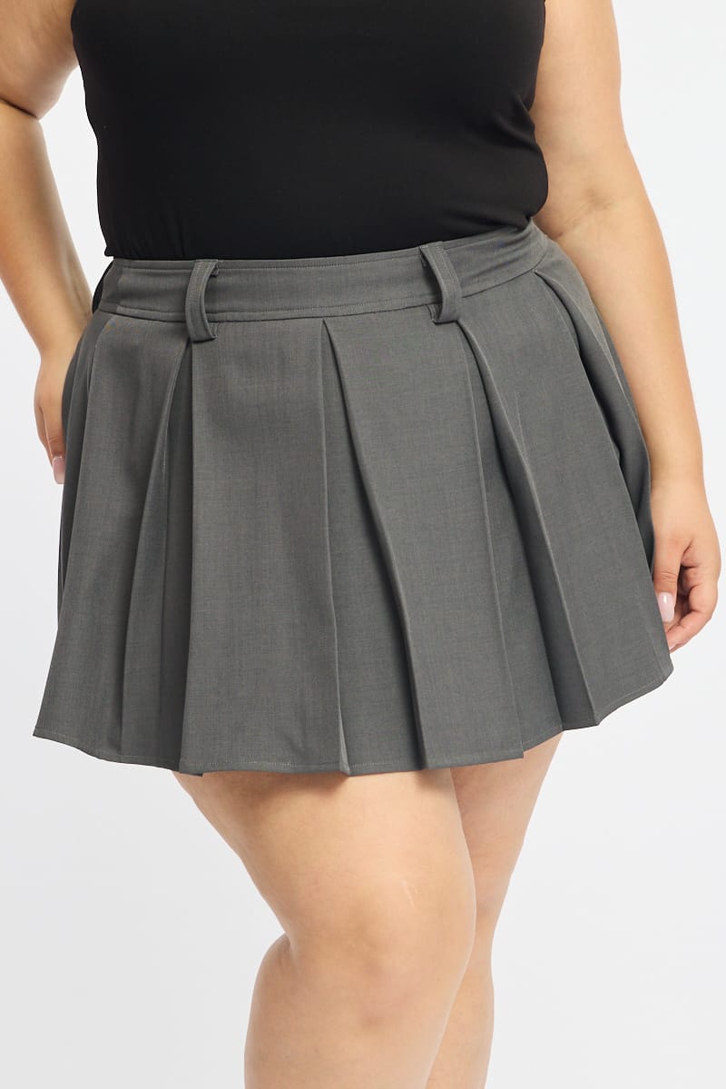 Grey Pleated Mini Skirt for YouandAll Fashion