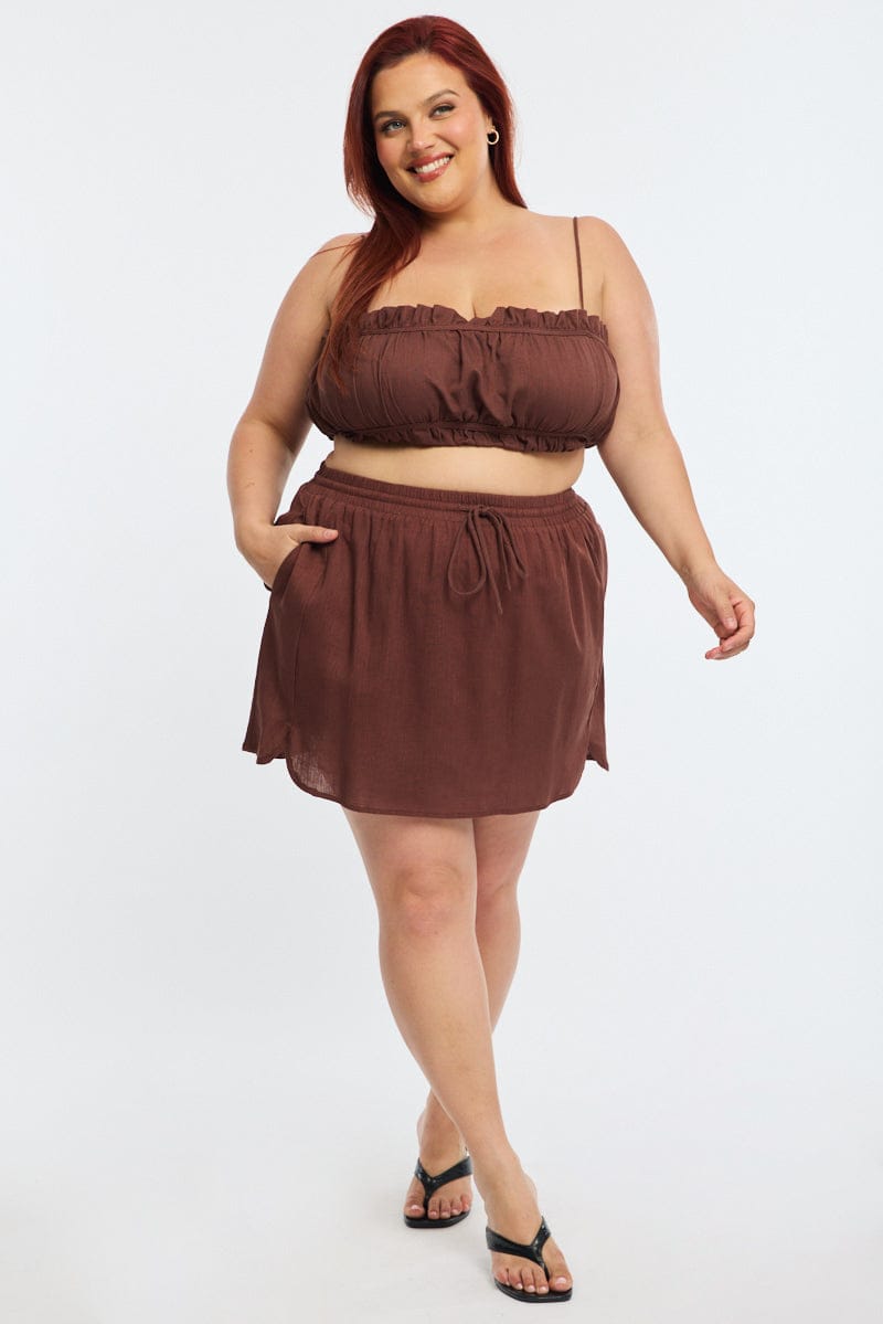 Brown Mini Skort Linen Blend for YouandAll Fashion