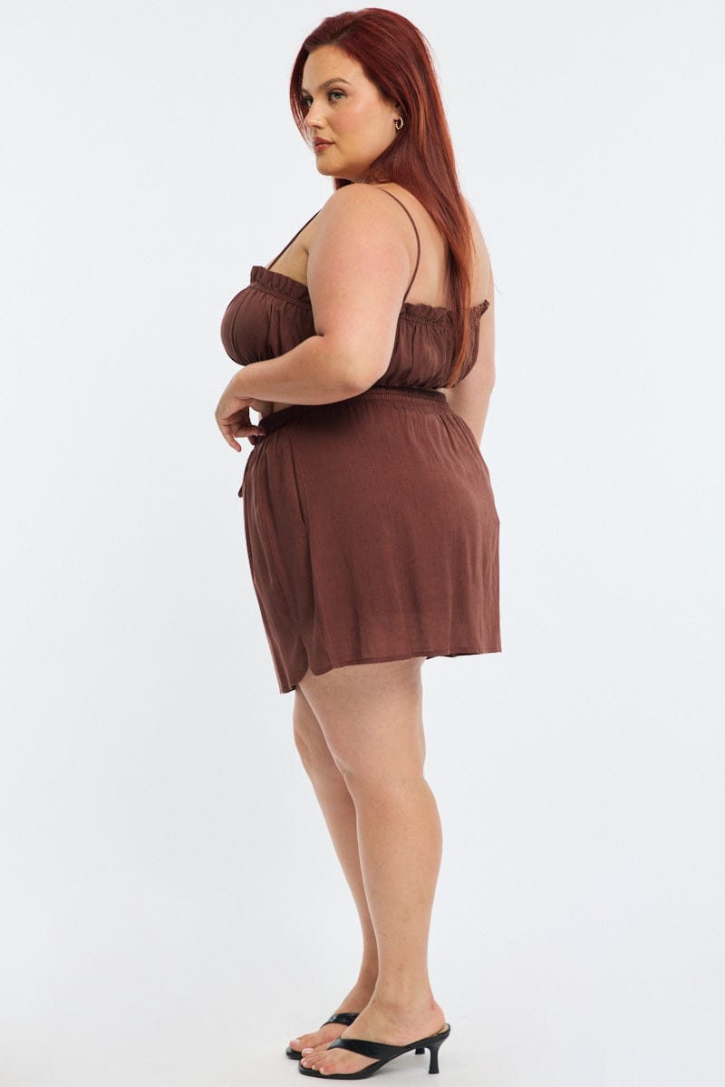 Brown Mini Skort Linen Blend for YouandAll Fashion