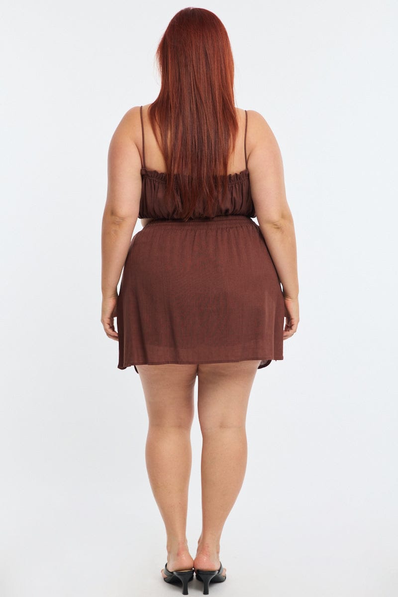 Brown Mini Skort Linen Blend for YouandAll Fashion