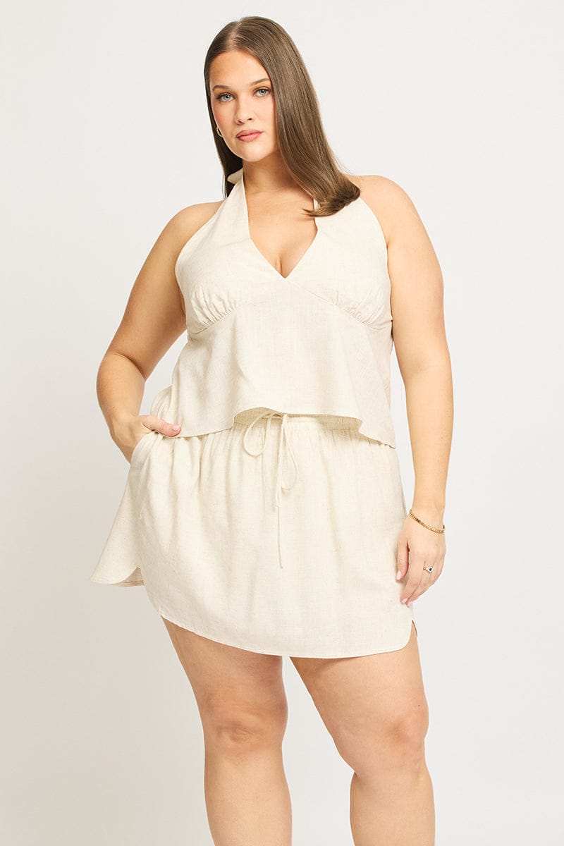 Beige Mini Skort Linen Blend for YouandAll Fashion