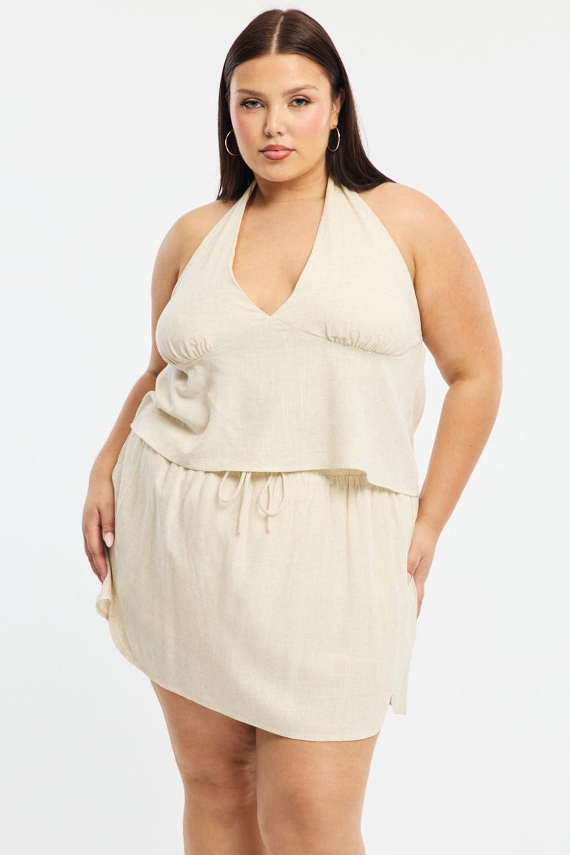 Beige Mini Skort Linen Blend for YouandAll Fashion