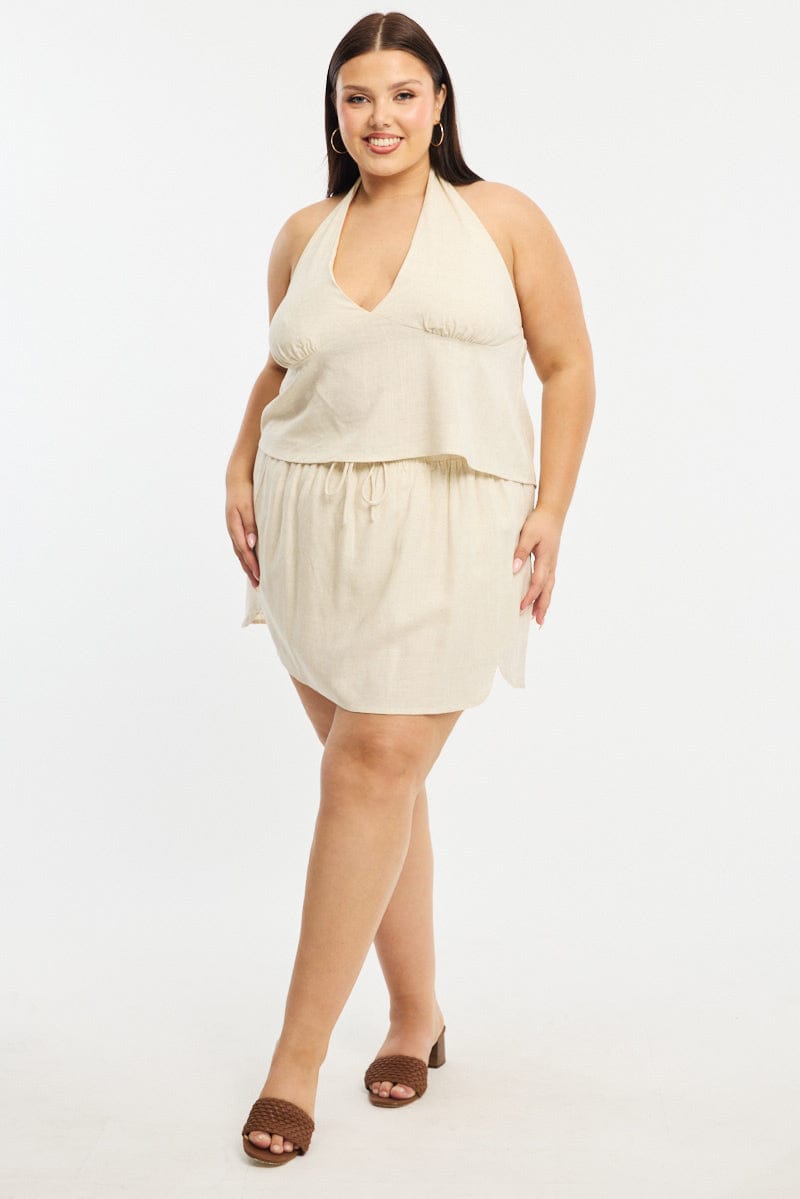 Beige Mini Skort Linen Blend for YouandAll Fashion
