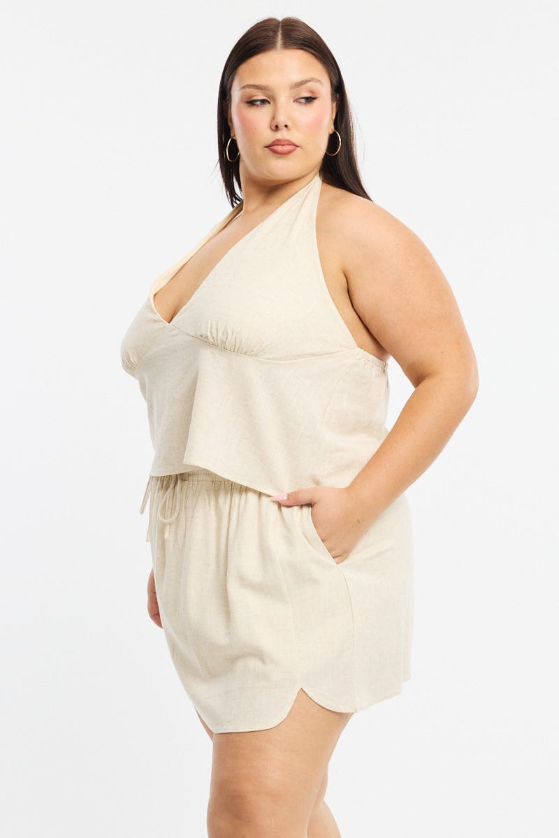 Beige Mini Skort Linen Blend for YouandAll Fashion