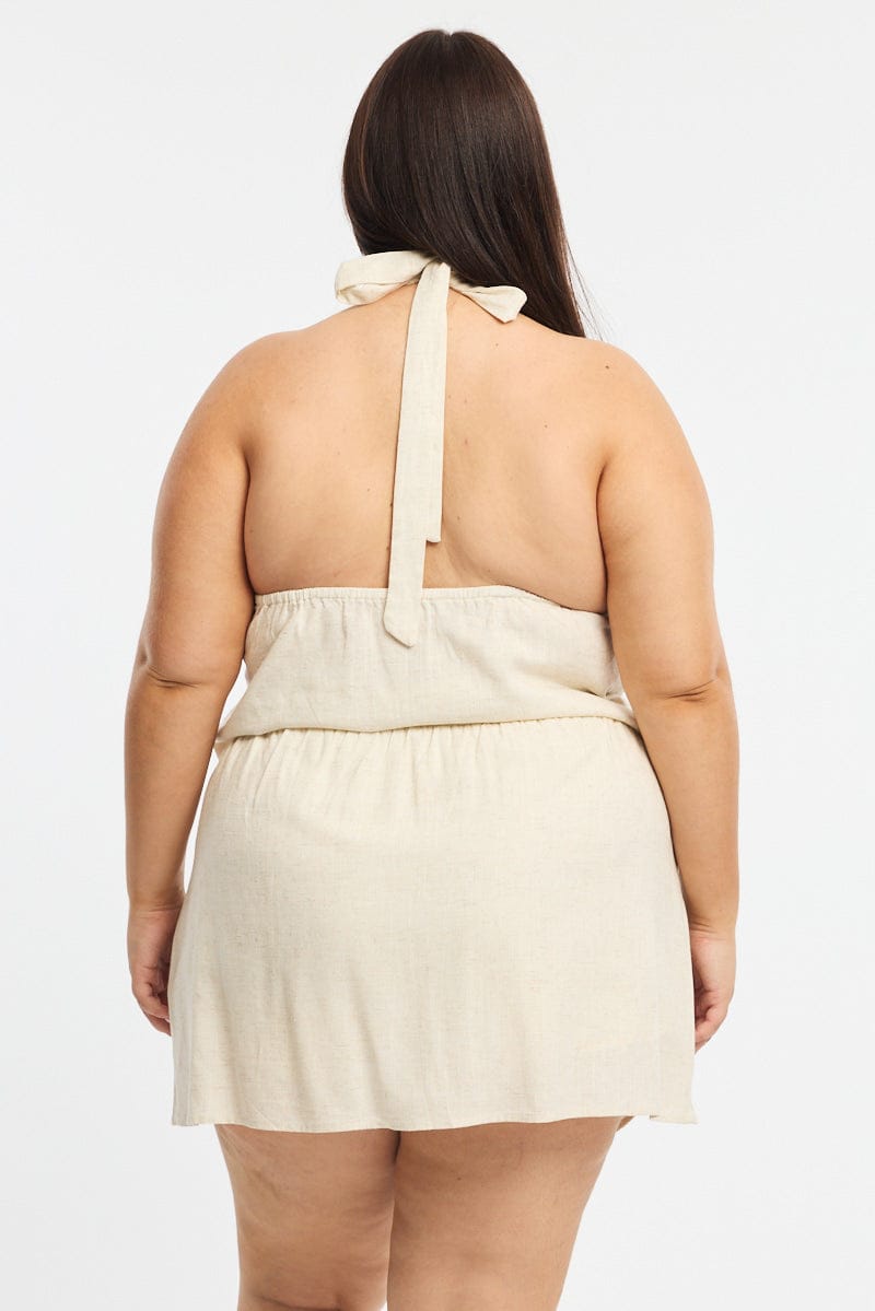 Beige Mini Skort Linen Blend for YouandAll Fashion