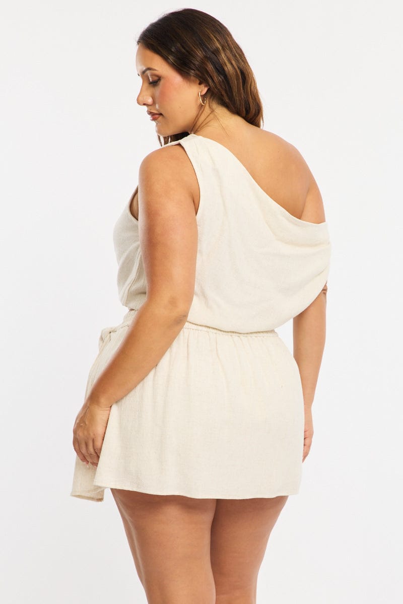 Beige Mini Skirt Tie Waist Linen Blend for YouandAll Fashion