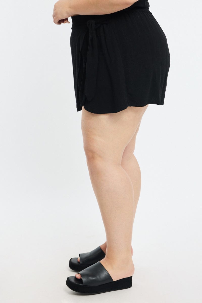 Black Mini Skirt Tie Waist Linen Blend for YouandAll Fashion