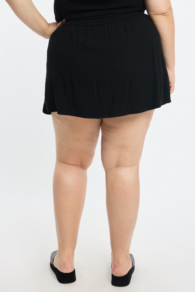 Black Mini Skirt Tie Waist Linen Blend for YouandAll Fashion