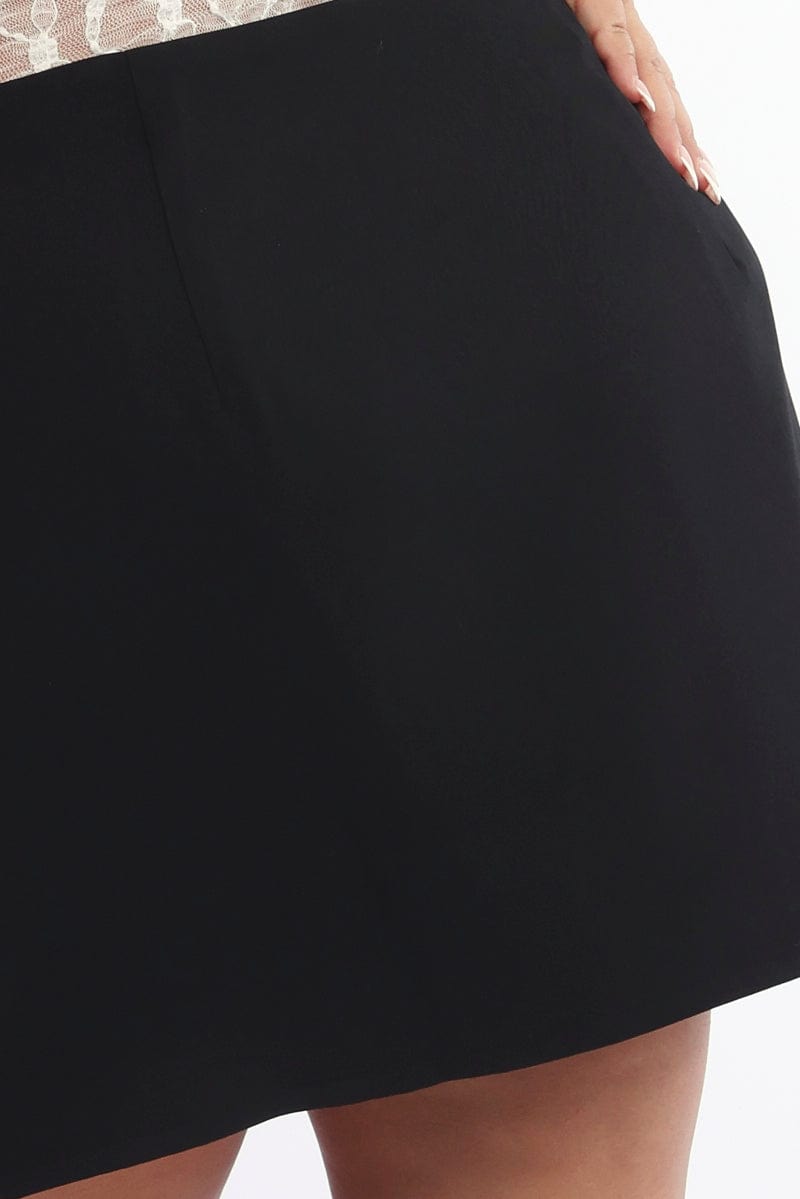 Black Front Split Mini Skirt Bow Detail for YouandAll Fashion