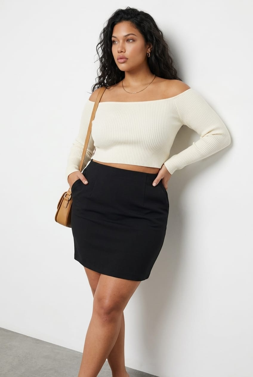 Black Mini Skirt With Shorts Stretch for YouandAll Fashion