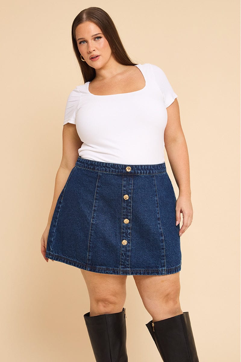 Denim Mini Skirt A-line Button Front for YouandAll Fashion