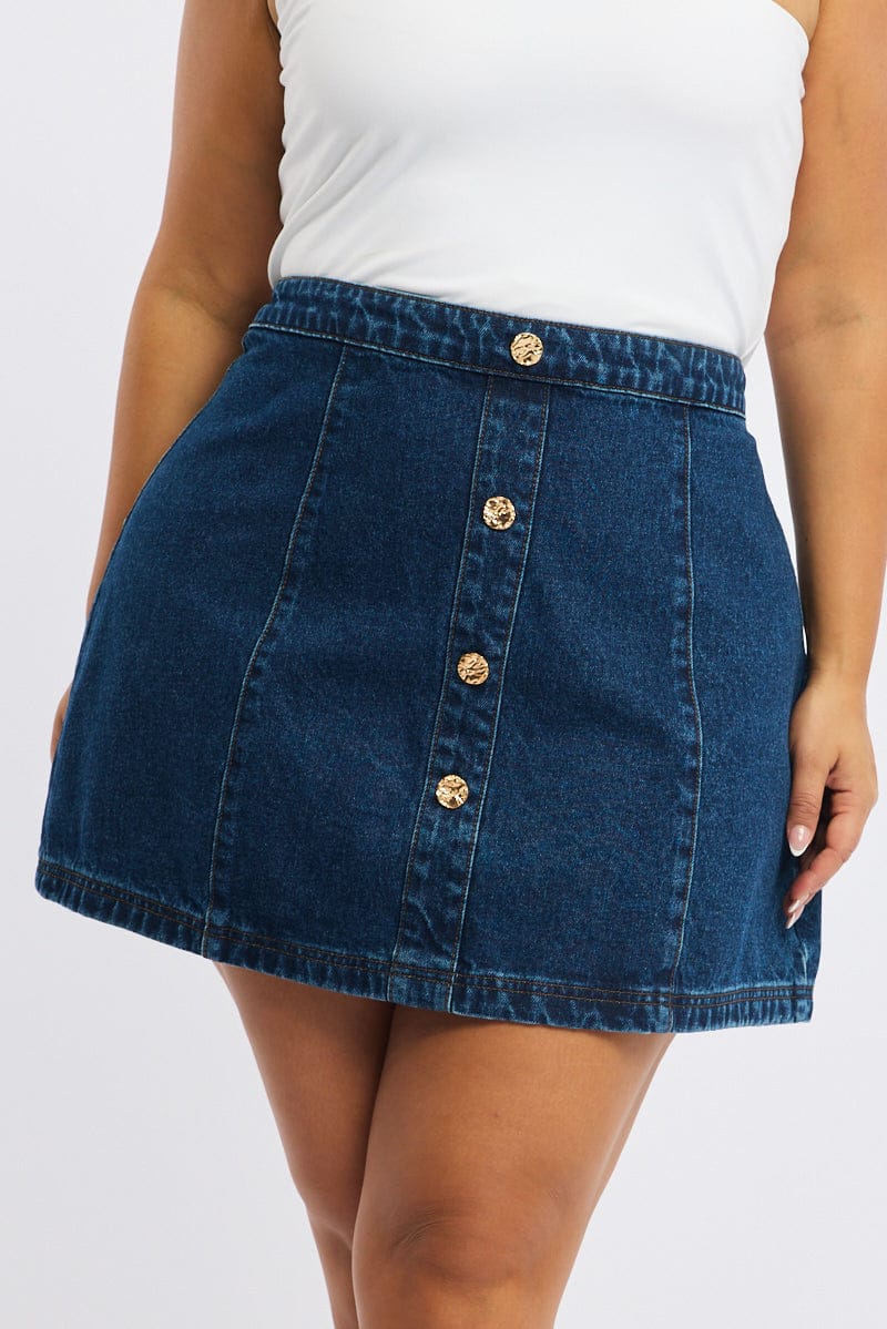 Denim Mini Skirt A-line Button Front for YouandAll Fashion