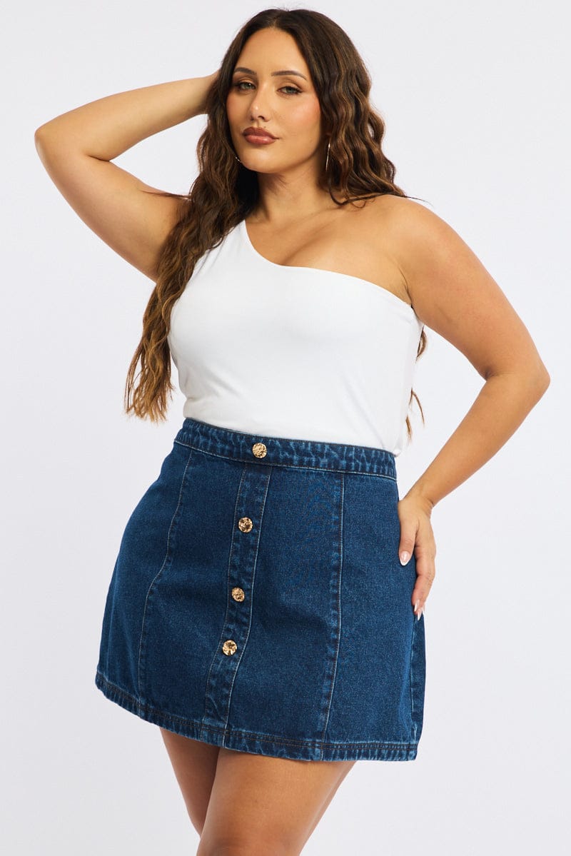 Denim Mini Skirt A-line Button Front for YouandAll Fashion