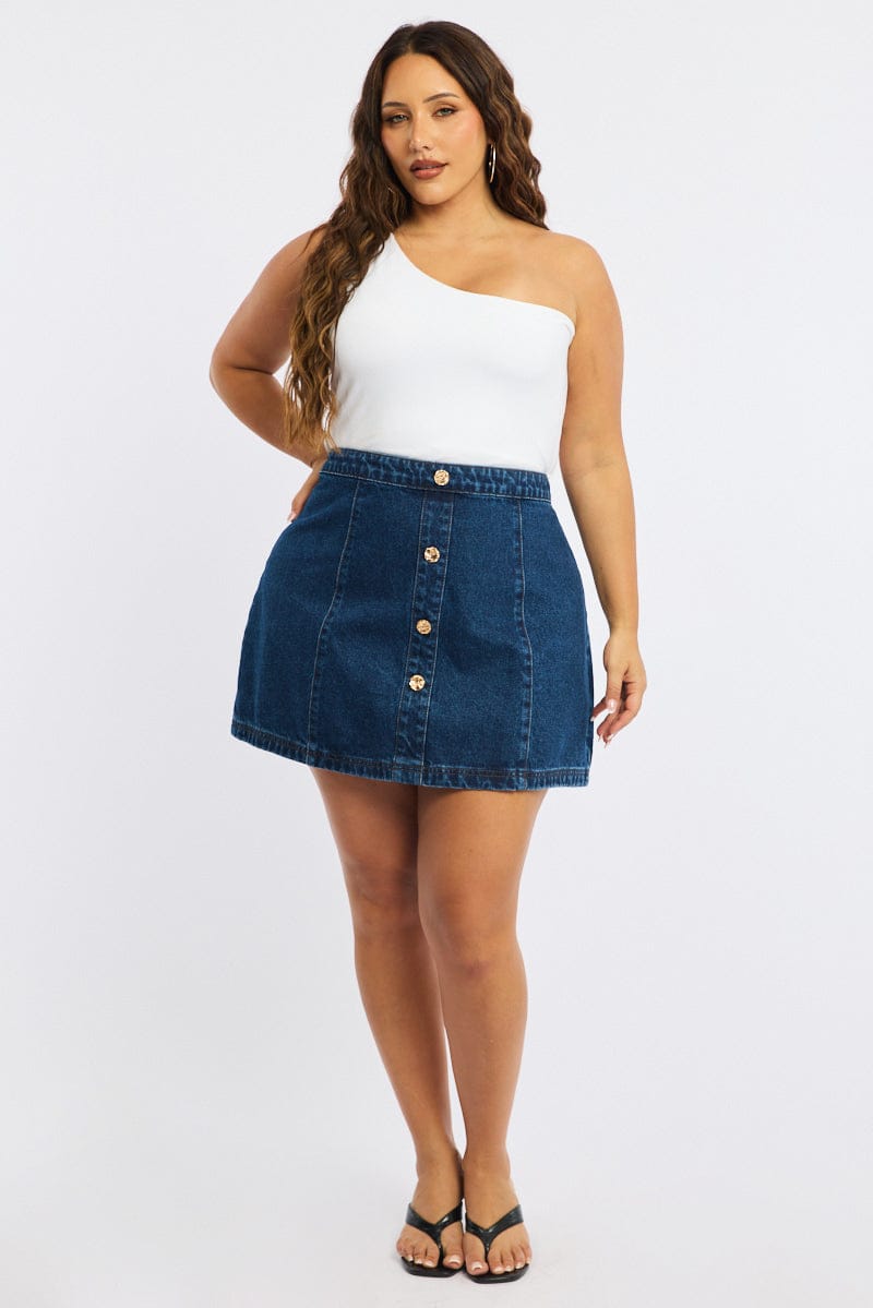 Denim Mini Skirt A-line Button Front for YouandAll Fashion