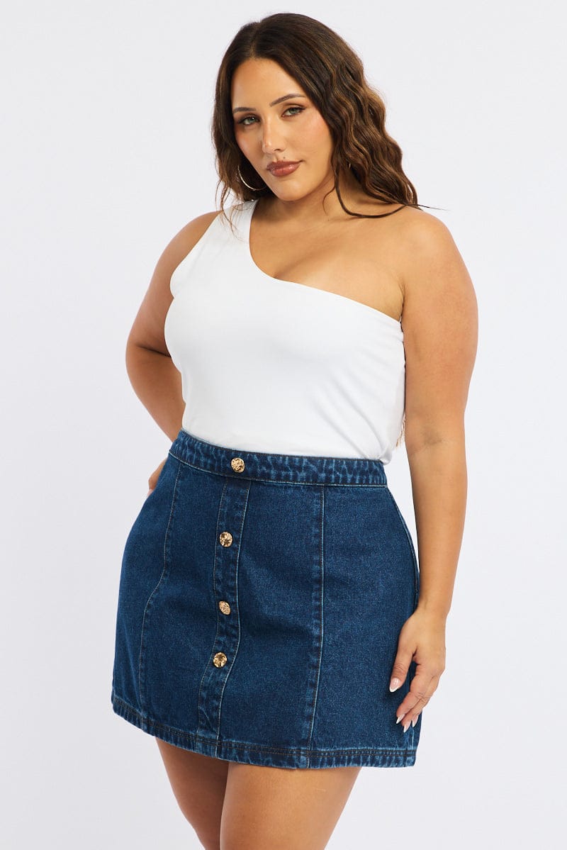 Denim Mini Skirt A-line Button Front for YouandAll Fashion