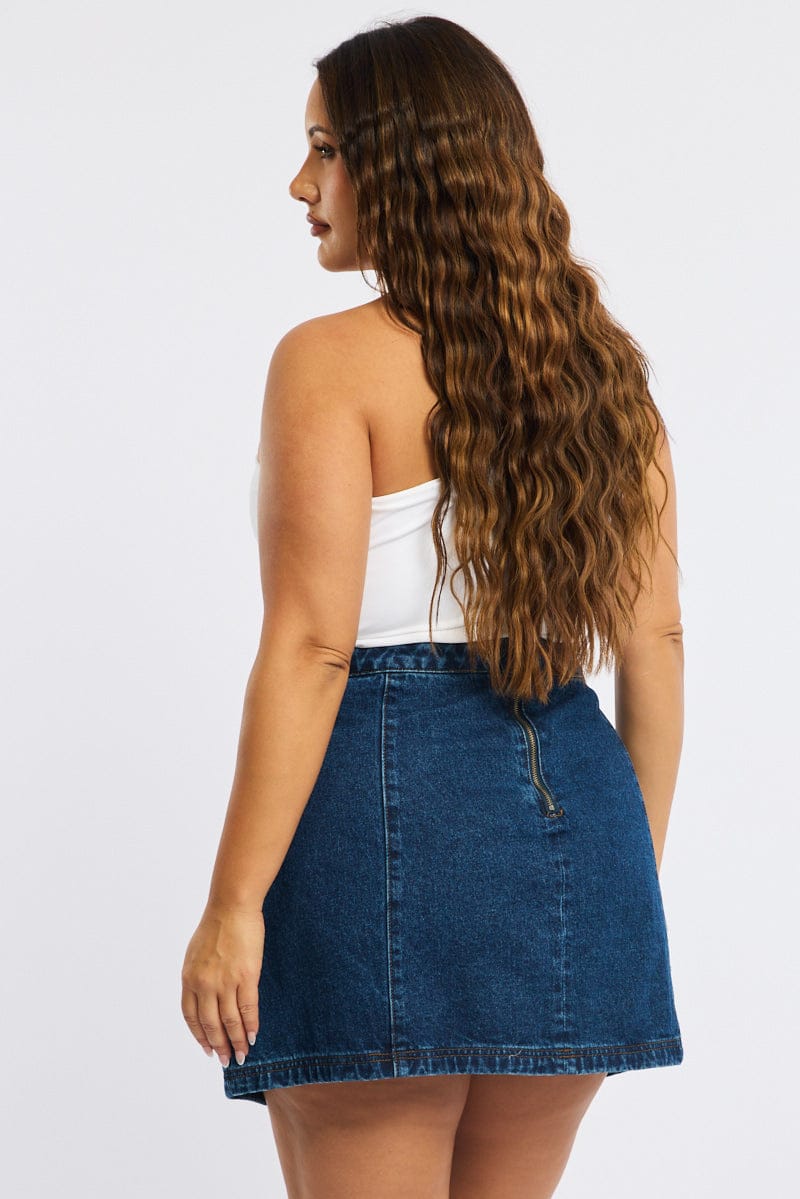 Denim Mini Skirt A-line Button Front for YouandAll Fashion