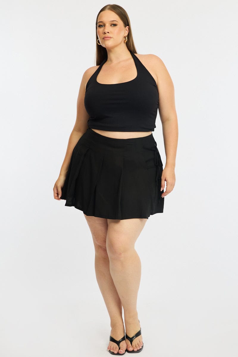 Black Pleated Mini Skirt Side Tie for YouandAll Fashion