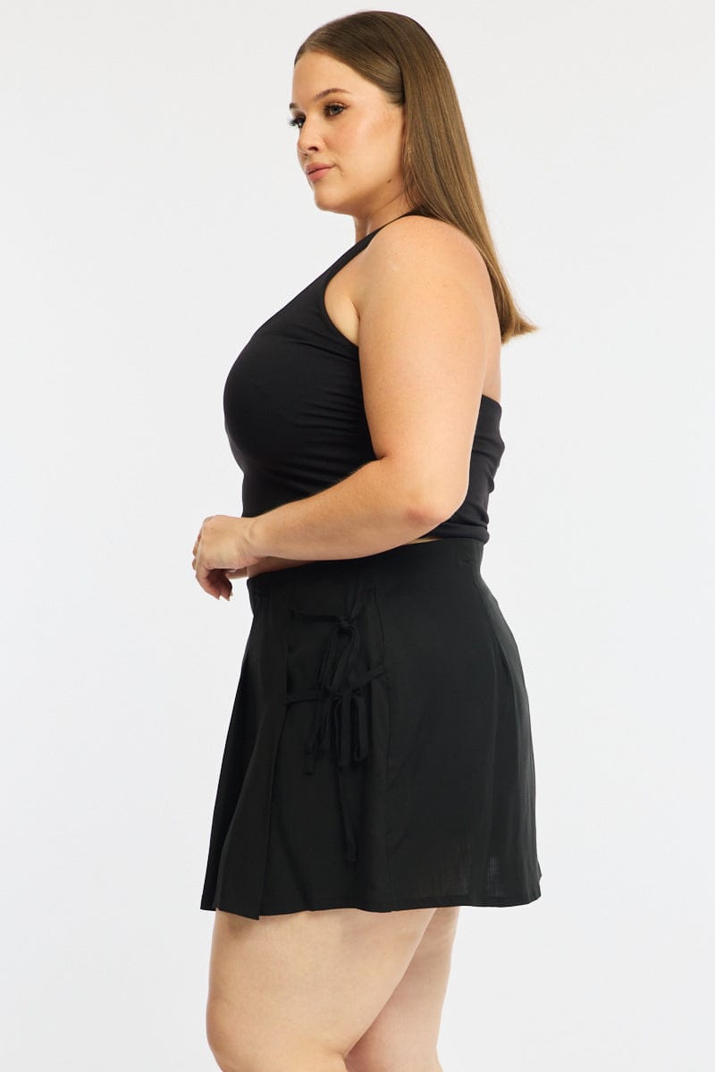 Black Pleated Mini Skirt Side Tie for YouandAll Fashion