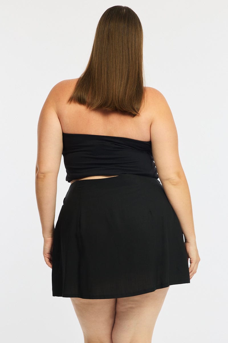 Black Pleated Mini Skirt Side Tie for YouandAll Fashion