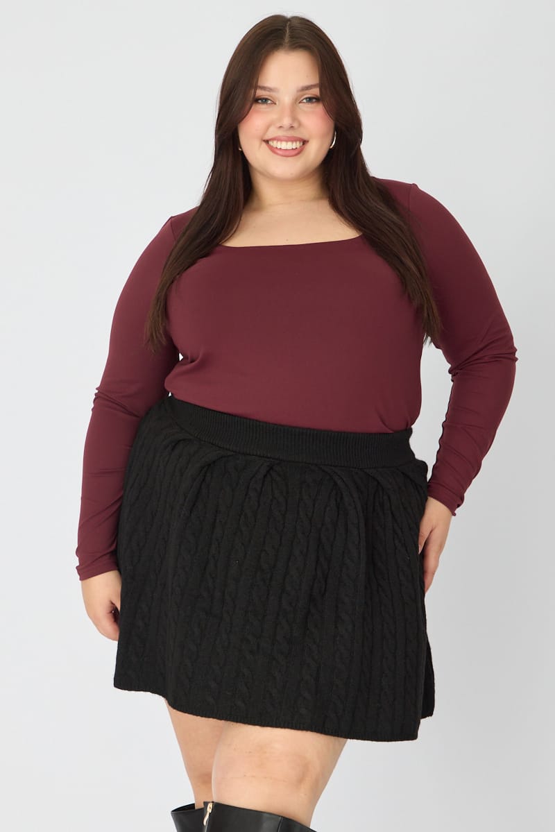 Black Knit Skater Skirt Mini Cable for YouandAll Fashion