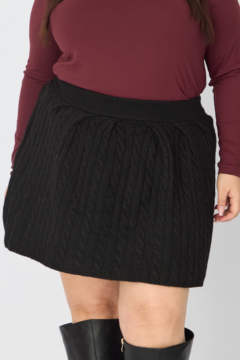 Black Knit Skater Skirt Mini Cable for YouandAll Fashion