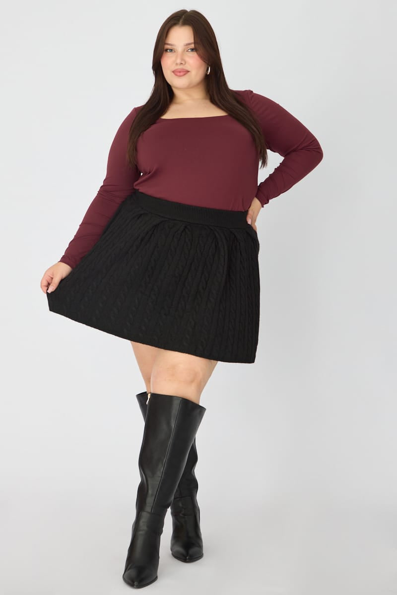 Black Knit Skater Skirt Mini Cable for YouandAll Fashion
