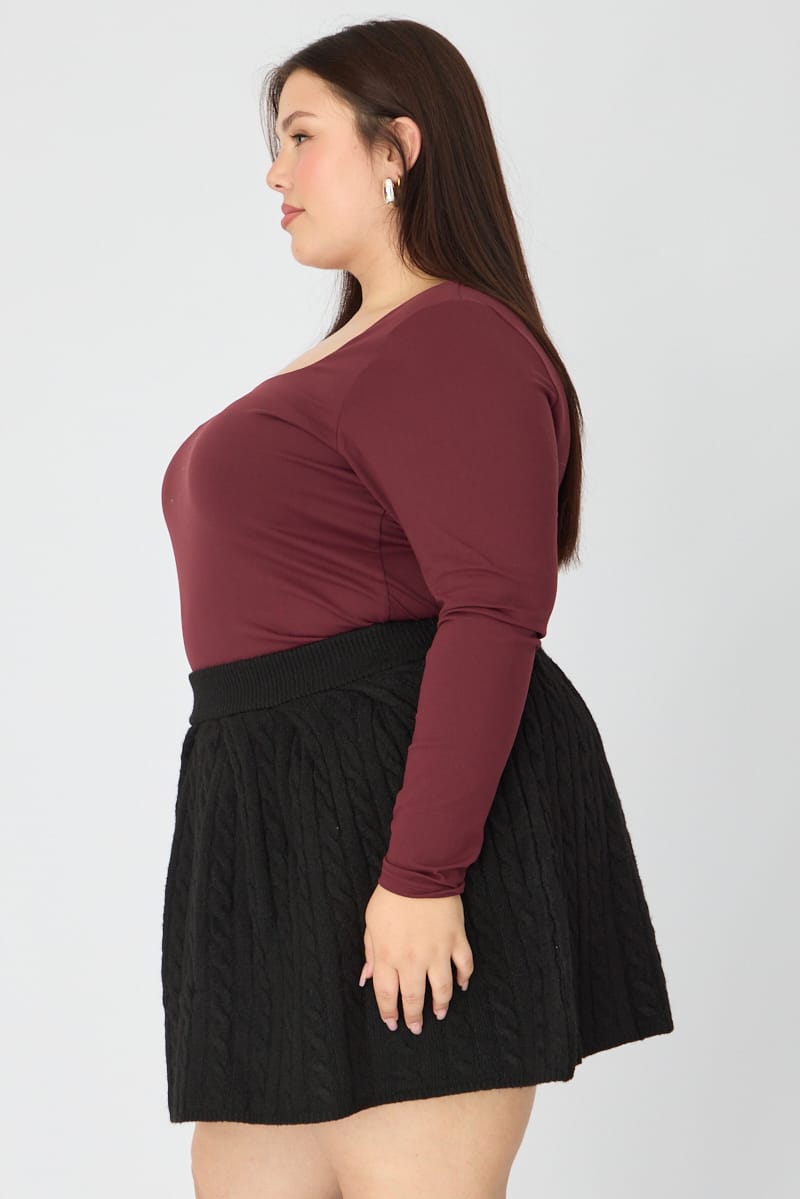 Black Knit Skater Skirt Mini Cable for YouandAll Fashion