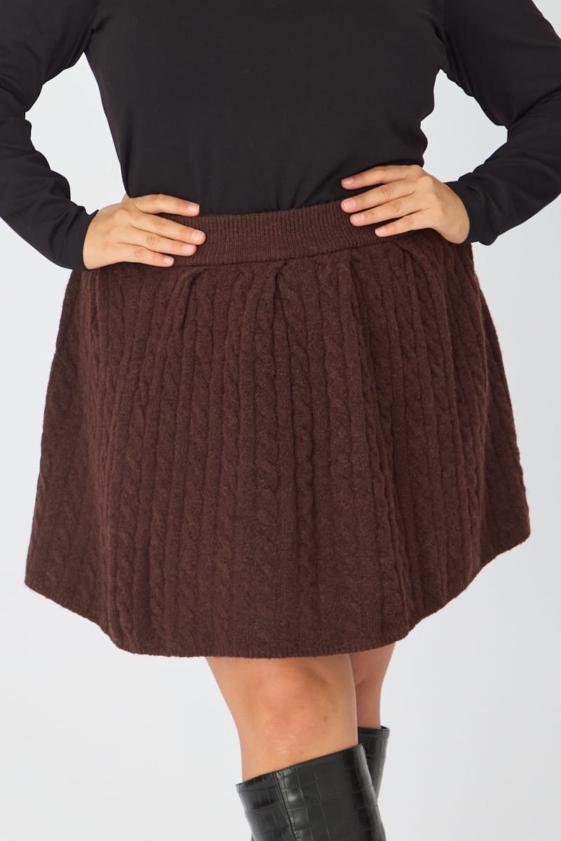 Brown Knit Skater Skirt Mini Cable for YouandAll Fashion