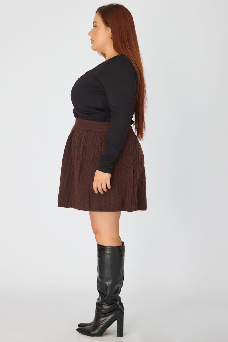 Brown Knit Skater Skirt Mini Cable for YouandAll Fashion