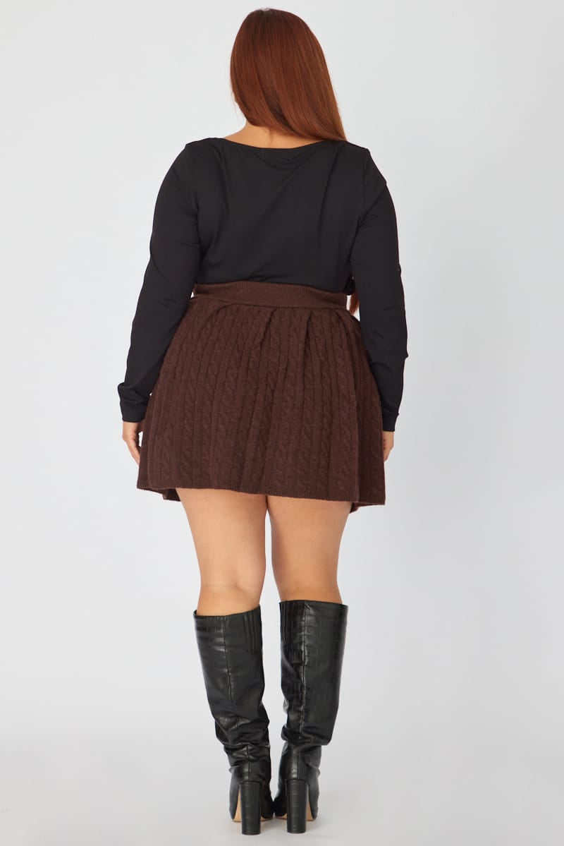 Brown Knit Skater Skirt Mini Cable for YouandAll Fashion