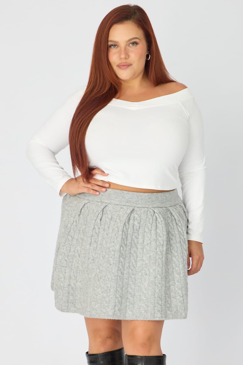 Grey Knit Skater Skirt Mini Cable for YouandAll Fashion