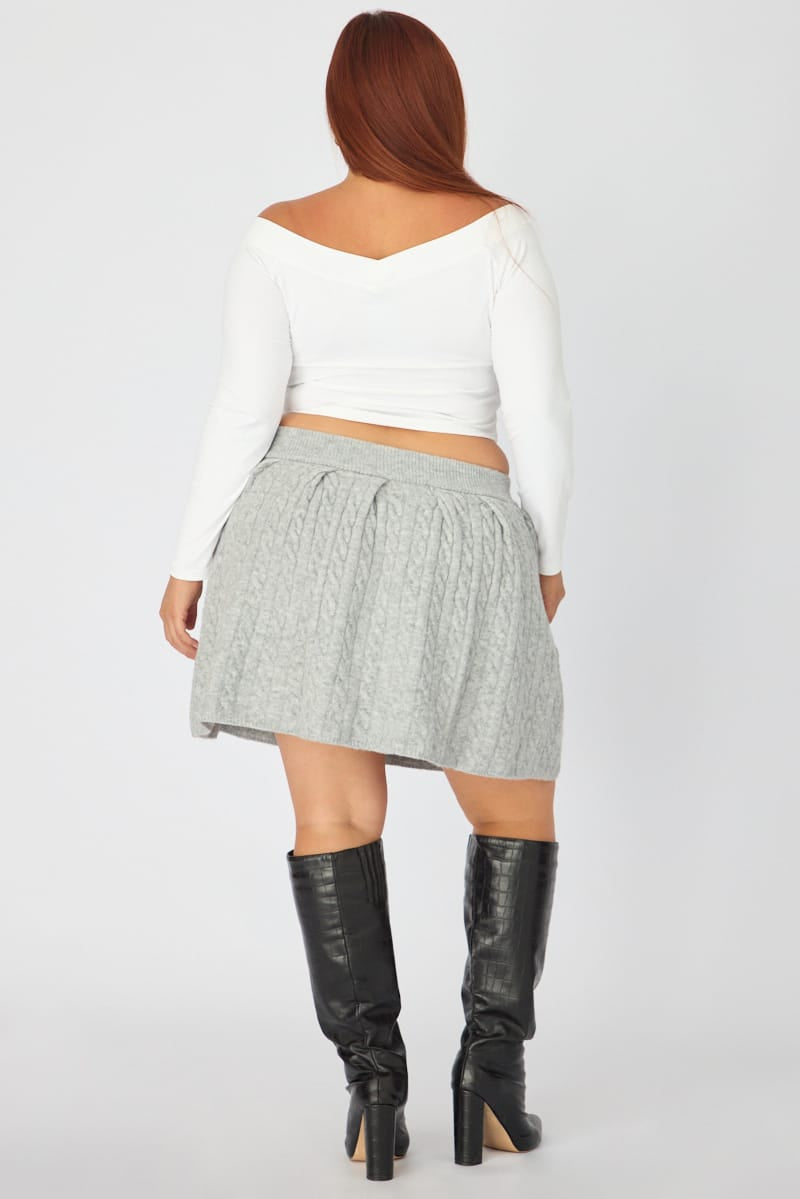 Grey Knit Skater Skirt Mini Cable for YouandAll Fashion