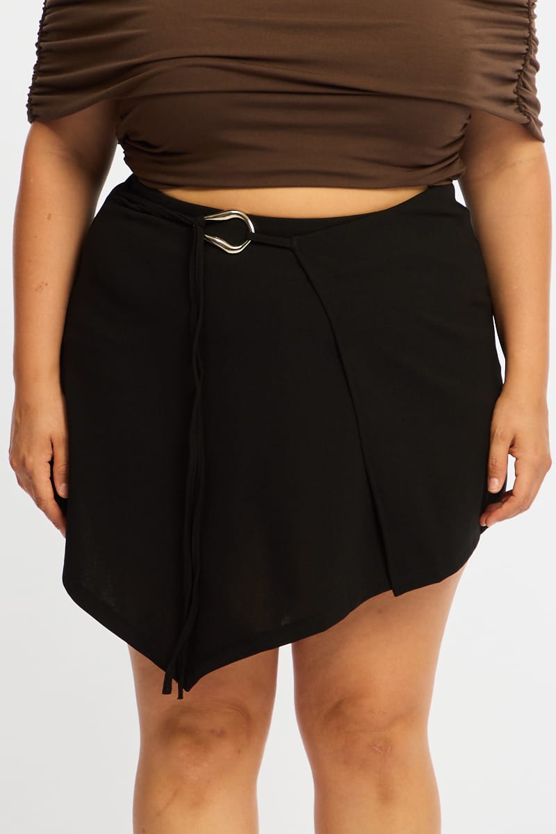 Black Mini Skirt Wrap Asymmetric Hem for YouandAll Fashion