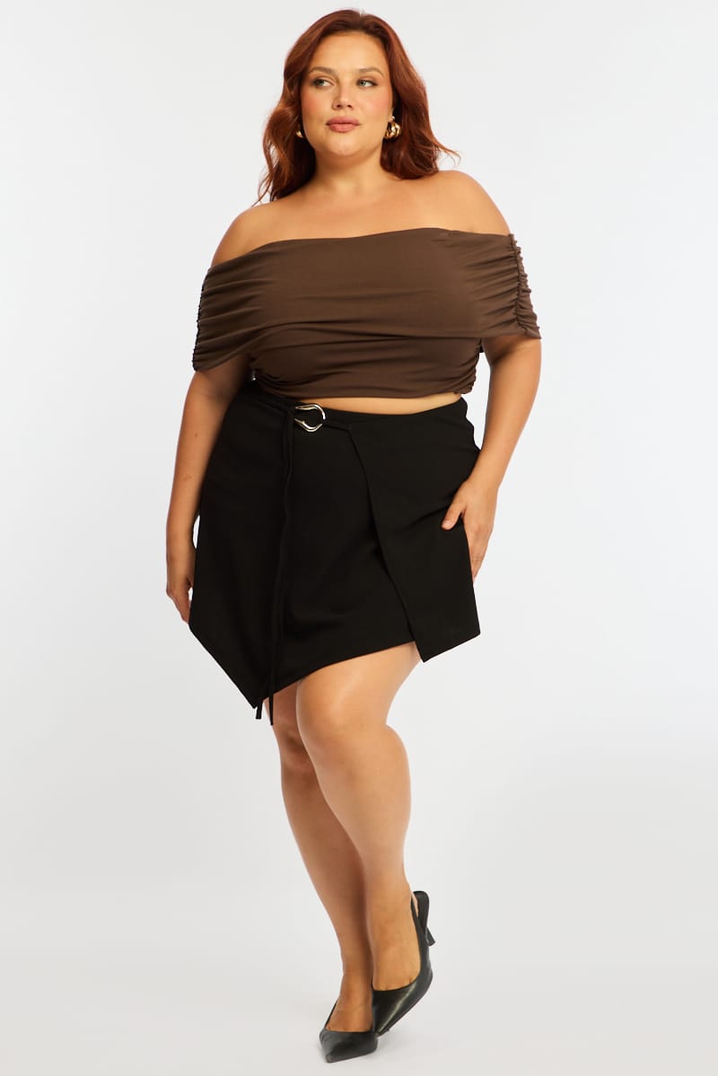 Black Mini Skirt Wrap Asymmetric Hem for YouandAll Fashion